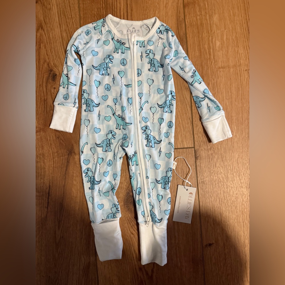 Ollies Day Zippered Romper Blue Dinosaur Kids One Piece 0-3 Month NWT Bamboo